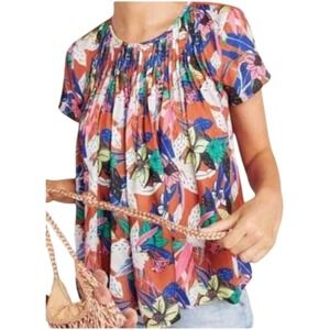 Anthropologie Dolan Pilar Floral Pleated‎ Pintuck Blouse Top Size Large Feminine